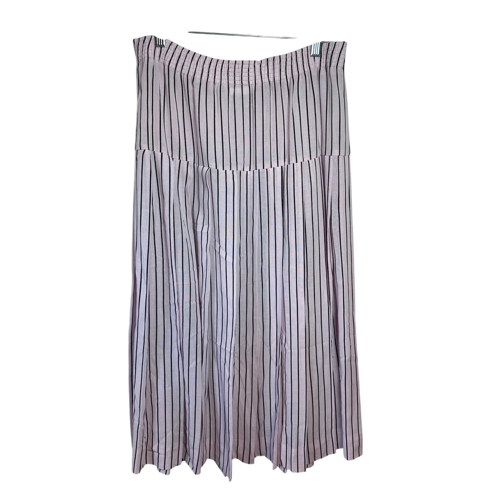 Country‎ Suburbans Pink Black Striped Maxi Skirt Smocked Waist Made in USA